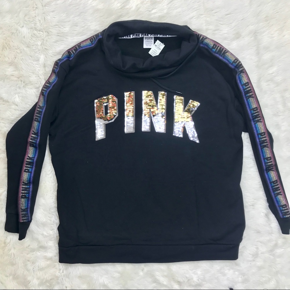 VS PINK Bling Cowl Neck Reversible Sequins Sweater - Picture 5 of 8
